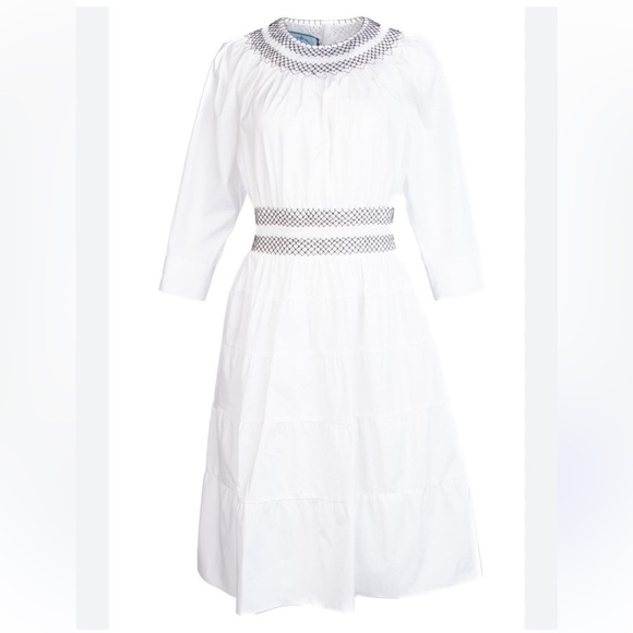 Prada Designer White Smocking Detail Flared Dress SZ 42 - Picture 1 of 12